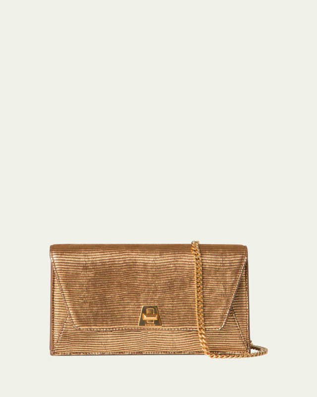 Anouk Lizard-Embossed Metallic Clutch Bag